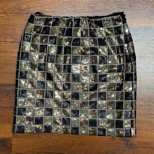 Romeo and Juliet Gold Black Sequin Check Mini Skirt Small
